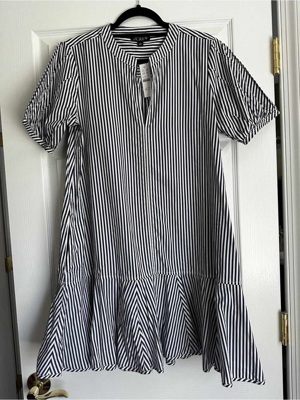 J. Crew Navy and White Striped Collarless Shirt - Picture 1 of 7